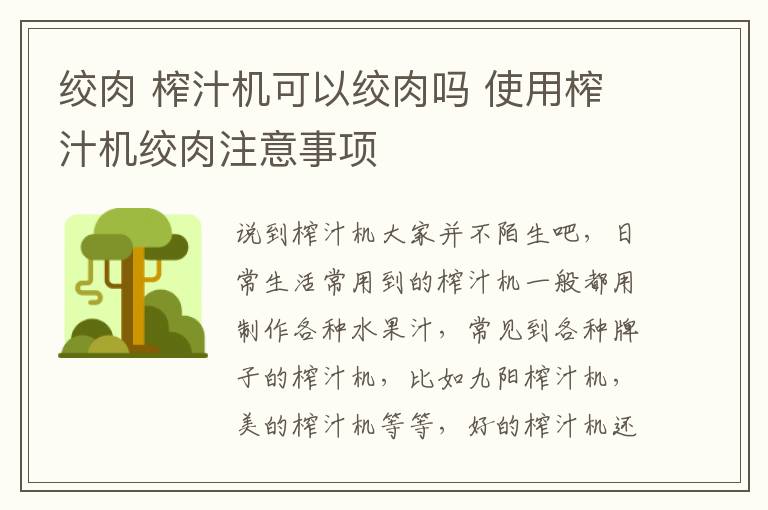 绞肉 榨汁机可以绞肉吗 使用榨汁机绞肉注意事项