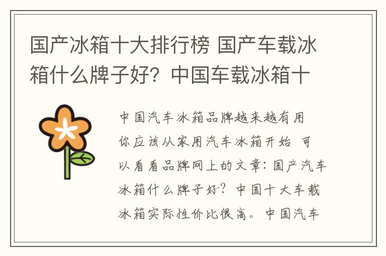 国产冰箱十大排行榜 国产车载冰箱什么牌子好？中国车载冰箱十大排行