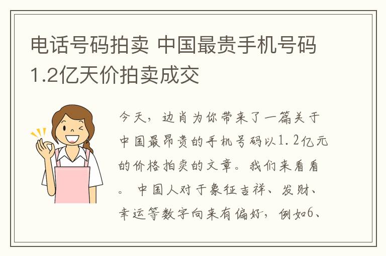 电话号码拍卖 中国最贵手机号码1.2亿天价拍卖成交