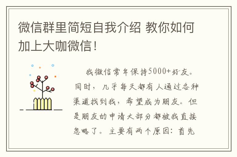 微信群里简短自我介绍 教你如何加上大咖微信！