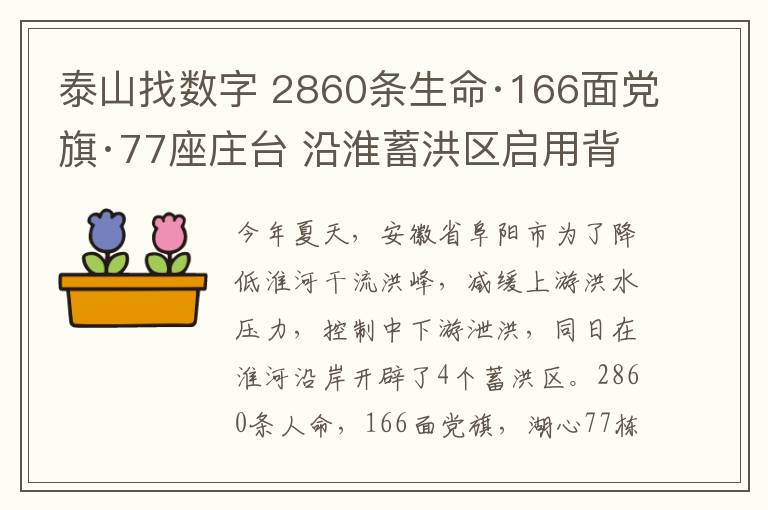 泰山找数字 2860条生命·166面党旗·77座庄台 沿淮蓄洪区启用背后的“三组数字”