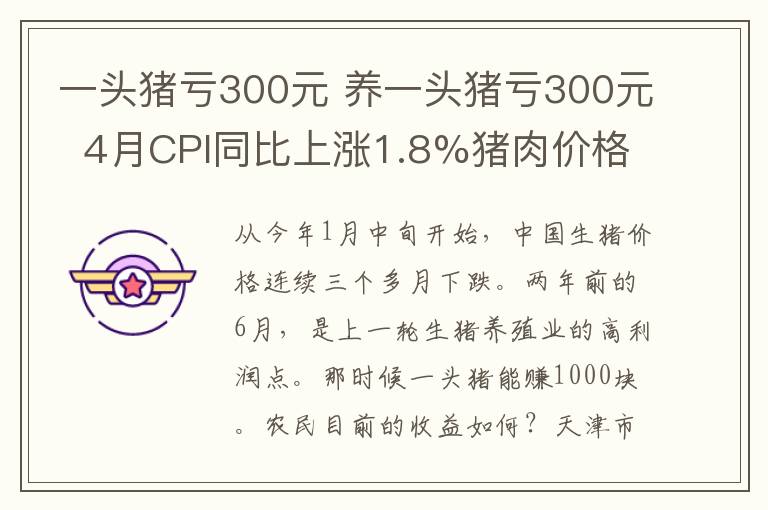 一头猪亏300元 养一头猪亏300元  4月CPI同比上涨1.8%猪肉价格下降16.1%