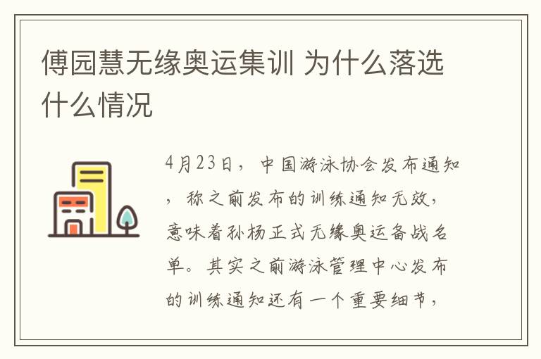 傅园慧无缘奥运集训 为什么落选什么情况