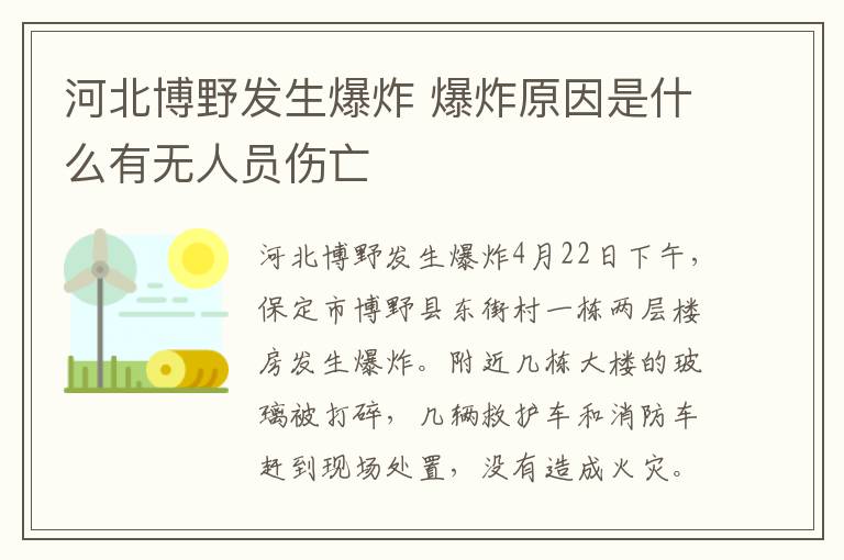 河北博野发生爆炸 爆炸原因是什么有无人员伤亡