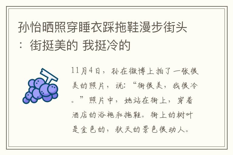 孙怡晒照穿睡衣踩拖鞋漫步街头：街挺美的 我挺冷的