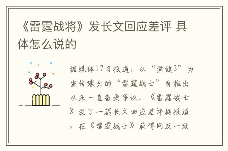 《雷霆战将》发长文回应差评 具体怎么说的