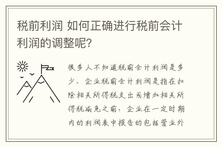 税前利润 如何正确进行税前会计利润的调整呢？