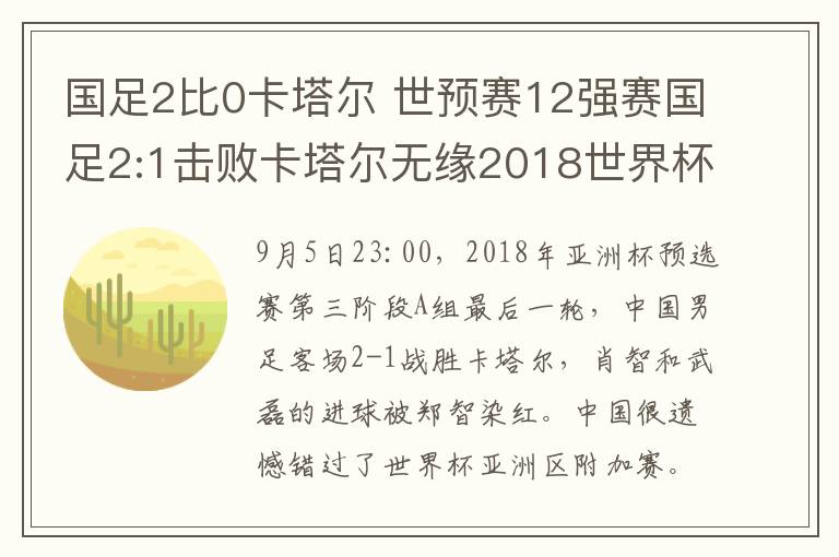 国足2比0卡塔尔 世预赛12强赛国足2:1击败卡塔尔无缘2018世界杯 国足全场视频回放