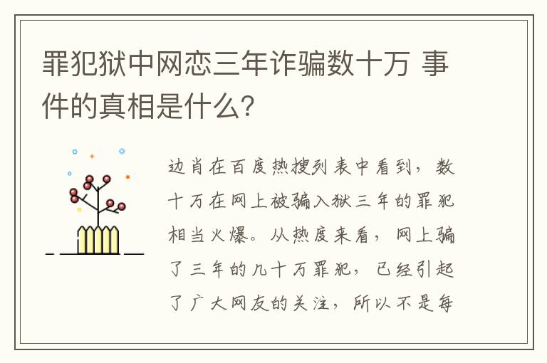 罪犯狱中网恋三年诈骗数十万 事件的真相是什么？