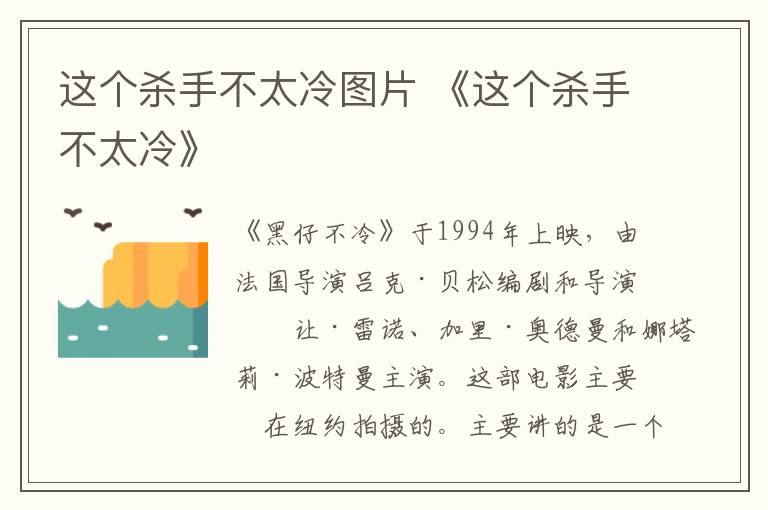 这个杀手不太冷图片 《这个杀手不太冷》