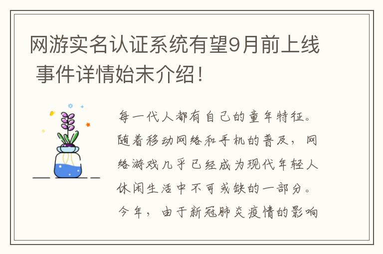 网游实名认证系统有望9月前上线 事件详情始末介绍！