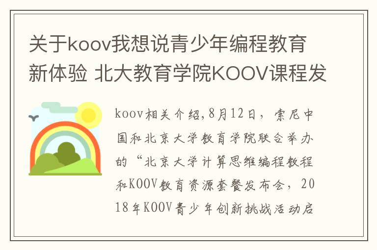 关于koov我想说青少年编程教育新体验 北大教育学院KOOV课程发布