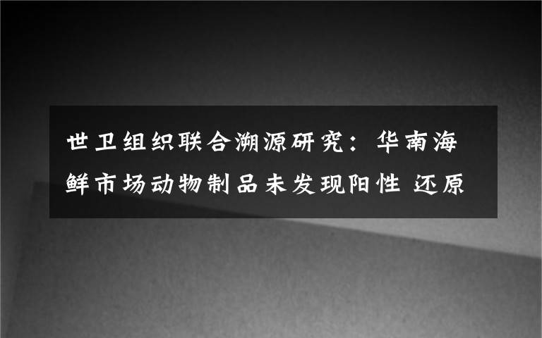 世卫组织联合溯源研究：华南海鲜市场动物制品未发现阳性 还原事发经过及背后真相！