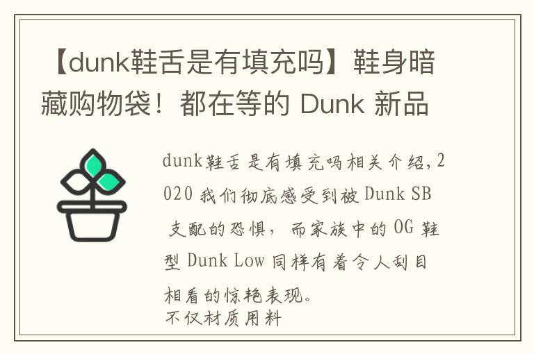 【dunk鞋舌是有填充吗】鞋身暗藏购物袋！都在等的 Dunk 新品，发售信息有了