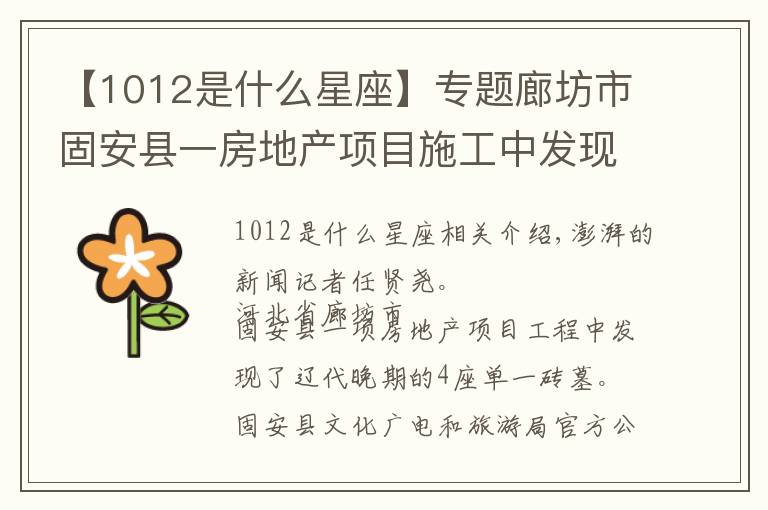 【1012是什么星座】专题廊坊市固安县一房地产项目施工中发现辽代墓葬，一座存有壁画