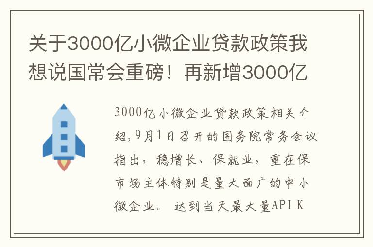 关于3000亿小微企业贷款政策我想说国常会重磅！再新增3000亿元支小再贷款额度，发挥专项债作用带动扩大有效投资