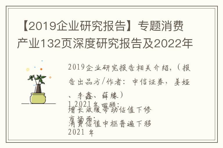 【2019企业研究报告】专题消费产业132页深度研究报告及2022年投资策略