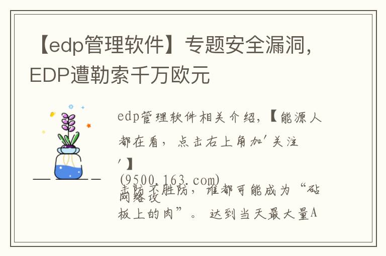 【edp管理软件】专题安全漏洞，EDP遭勒索千万欧元