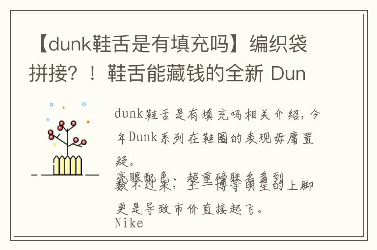 【dunk鞋舌是有填充吗】编织袋拼接？！鞋舌能藏钱的全新 Dunk 明年发售