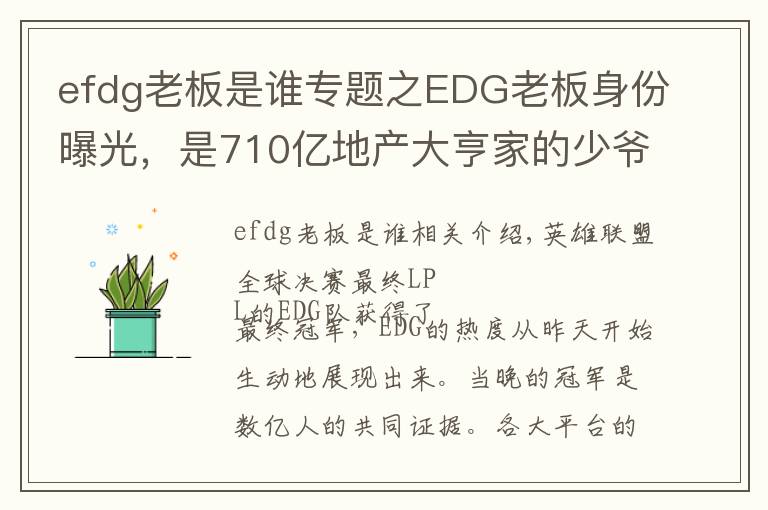 efdg老板是谁专题之EDG老板身份曝光，是710亿地产大亨家的少爷，赢了比赛直接送房子