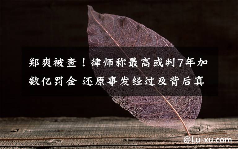 郑爽被查！律师称最高或判7年加数亿罚金 还原事发经过及背后真相！