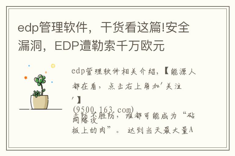 edp管理软件，干货看这篇!安全漏洞，EDP遭勒索千万欧元