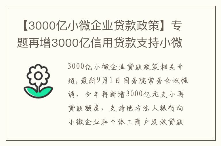 【3000亿小微企业贷款政策】专题再增3000亿信用贷款支持小微企业，政策来了您准备好了吗