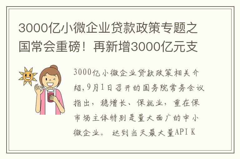 3000亿小微企业贷款政策专题之国常会重磅！再新增3000亿元支小再贷款额度，发挥专项债作用带动扩大有效投资