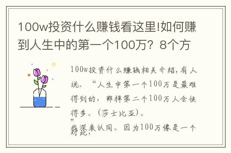 100w投资什么赚钱看这里!如何赚到人生中的第一个100万？8个方法送给大家