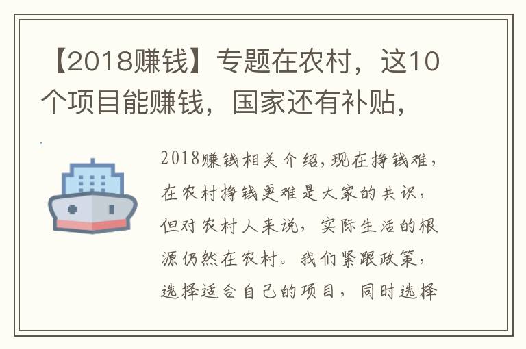 【2018赚钱】专题在农村，这10个项目能赚钱，国家还有补贴，看看你适合哪些？