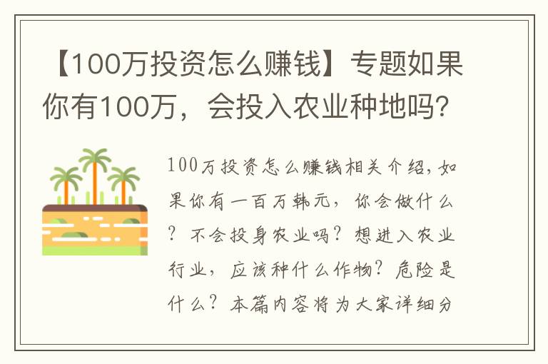 【100万投资怎么赚钱】专题如果你有100万，会投入农业种地吗？种小麦和玉米，净利润有多少