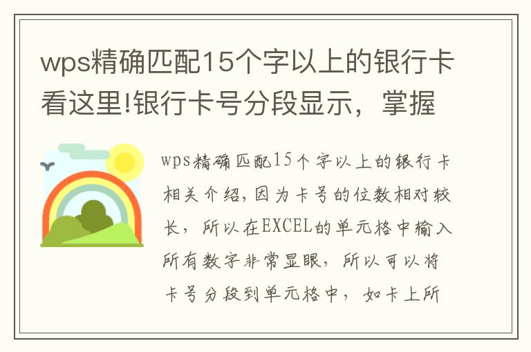 wps精确匹配15个字以上的银行卡看这里!银行卡号分段显示，掌握这两种方法和技巧让别人刮目相看