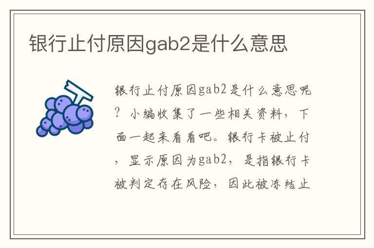 银行止付原因gab2是什么意思