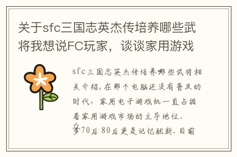 关于sfc三国志英杰传培养哪些武将我想说FC玩家，谈谈家用游戏机的发展史！