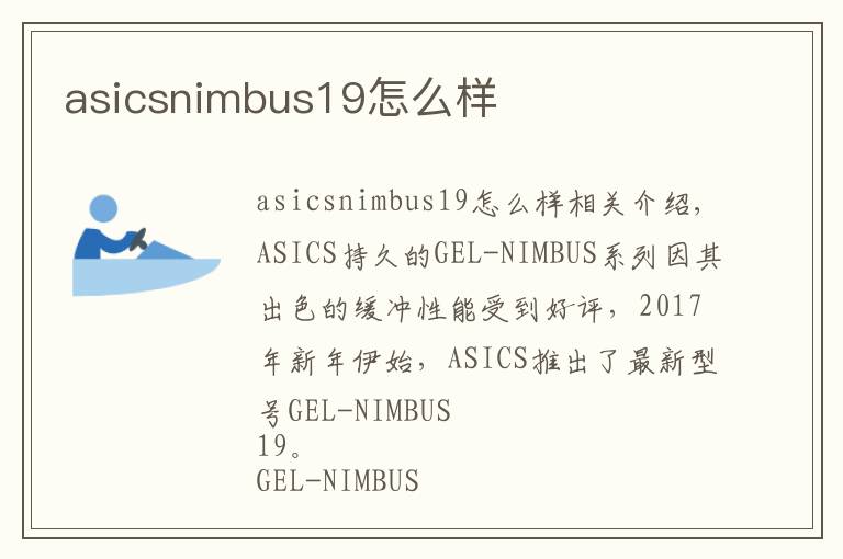 asicsnimbus19怎么样