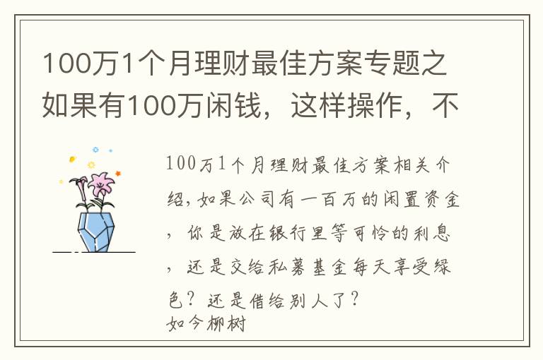 100万1个月理财最佳方案专题之如果有100万闲钱，这样操作，不仅稳赚收益还高