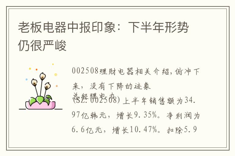 老板电器中报印象：下半年形势仍很严峻文章配图