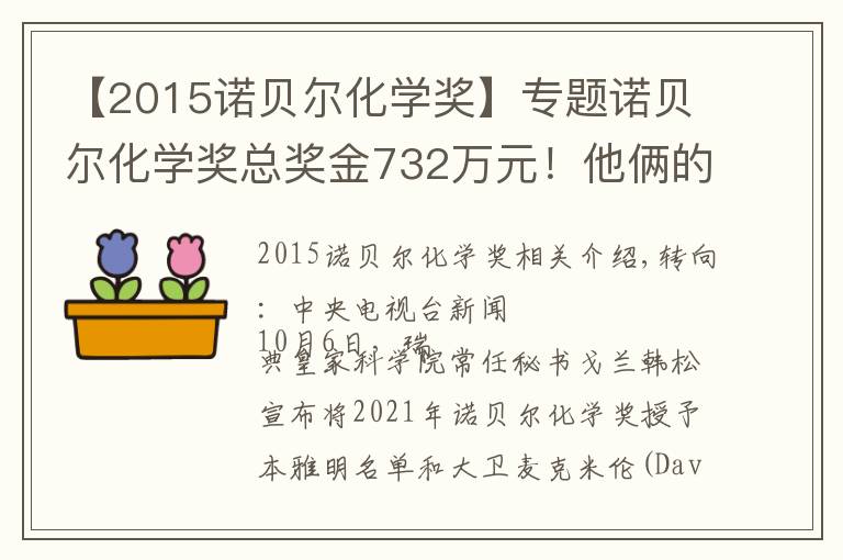 【2015诺贝尔化学奖】专题诺贝尔化学奖总奖金732万元！他俩的