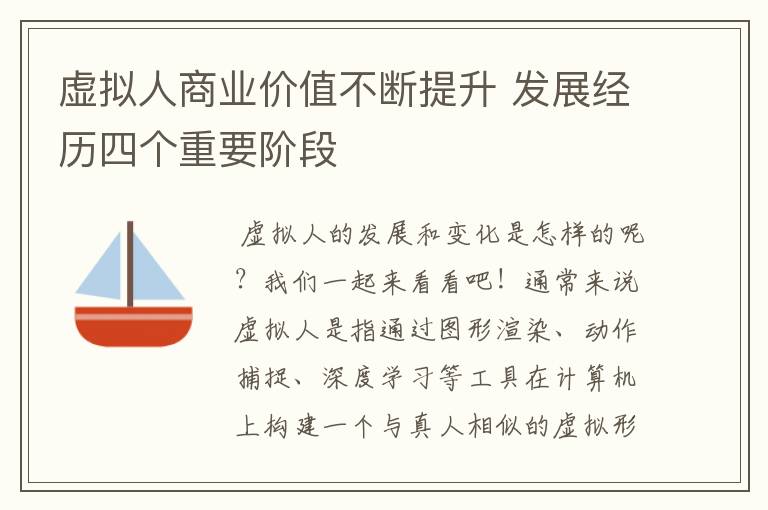 虚拟人商业价值不断提升 发展经历四个重要阶段