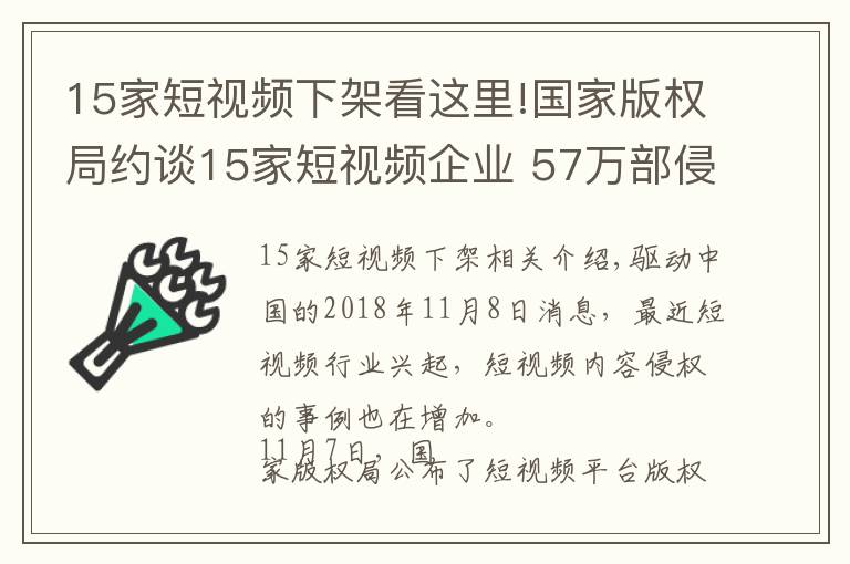 15家短视频下架看这里!国家版权局约谈15家短视频企业 57万部侵权盗版视频遭下架