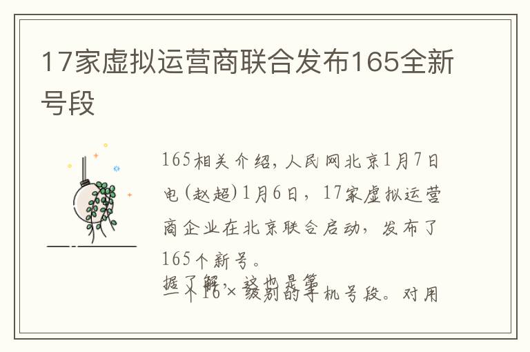 17家虚拟运营商联合发布165全新号段