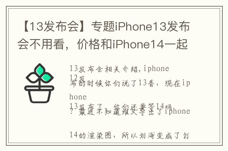 【13发布会】专题iPhone13发布会不用看，价格和iPhone14一起曝光了？