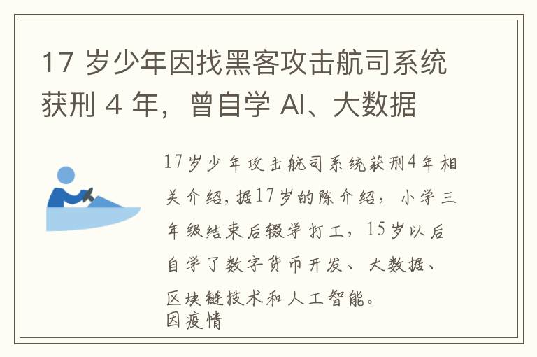 17 岁少年因找黑客攻击航司系统获刑 4 年，曾自学 AI、大数据技术