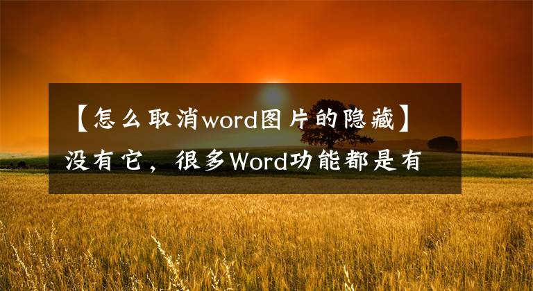 【怎么取消word图片的隐藏】没有它，很多Word功能都是有限的。文章配图