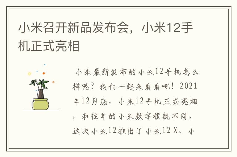 小米召开新品发布会，小米12手机正式亮相