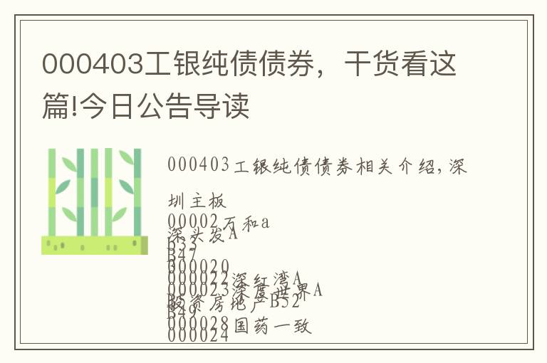 000403工银纯债债券，干货看这篇!今日公告导读