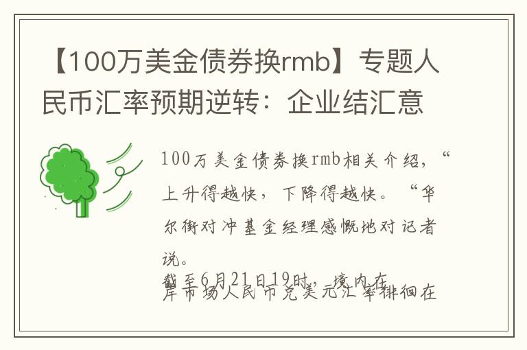 【100万美金债券换rmb】专题人民币汇率预期逆转：企业结汇意愿大幅回落 海外长期资本逆势加仓债券避险