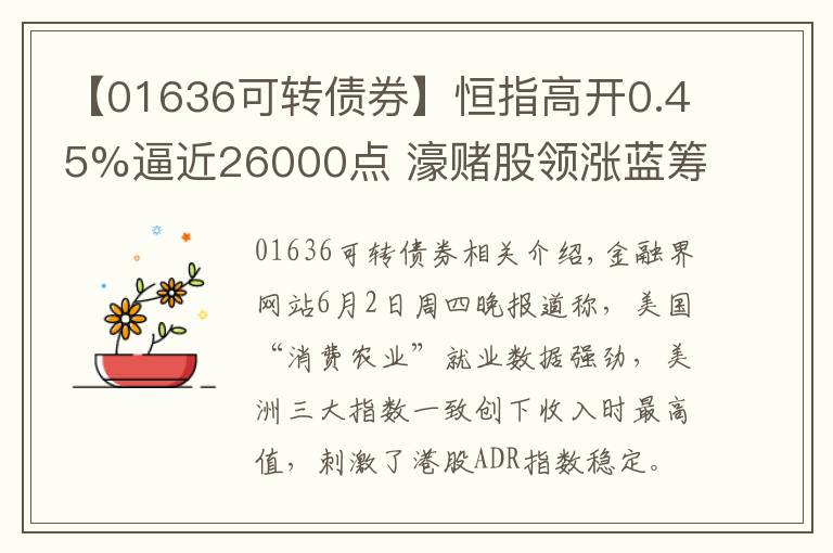 【01636可转债券】恒指高开0.45%逼近26000点 濠赌股领涨蓝筹