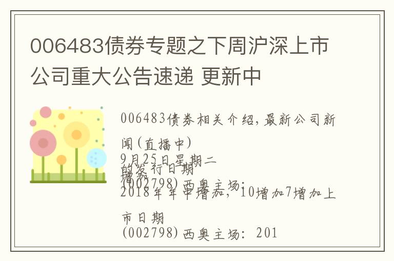 006483债券专题之下周沪深上市公司重大公告速递 更新中