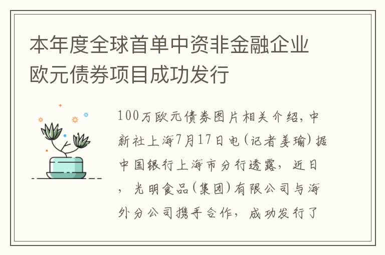 本年度全球首单中资非金融企业欧元债券项目成功发行文章配图